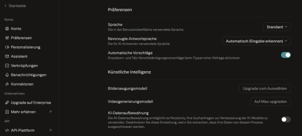 "KI-Datenaufbewahrung" deaktivieren.