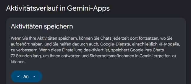 Datenschutz: "Aktivitäten speichern" sollte deaktiviert werden.