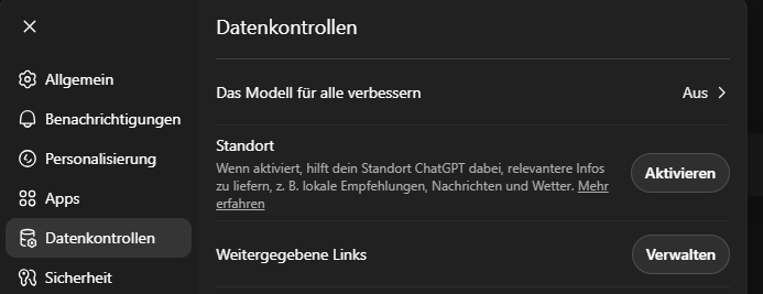 Datenschutz: "Das Modell für alle verbessern" sollte deaktiviert werden.